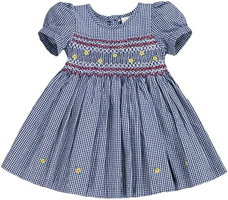 theSillySissy - Infant and Toddlers Hand Smocked Dress | Celeste Carter's Plaid Flower Field in Navy 2T