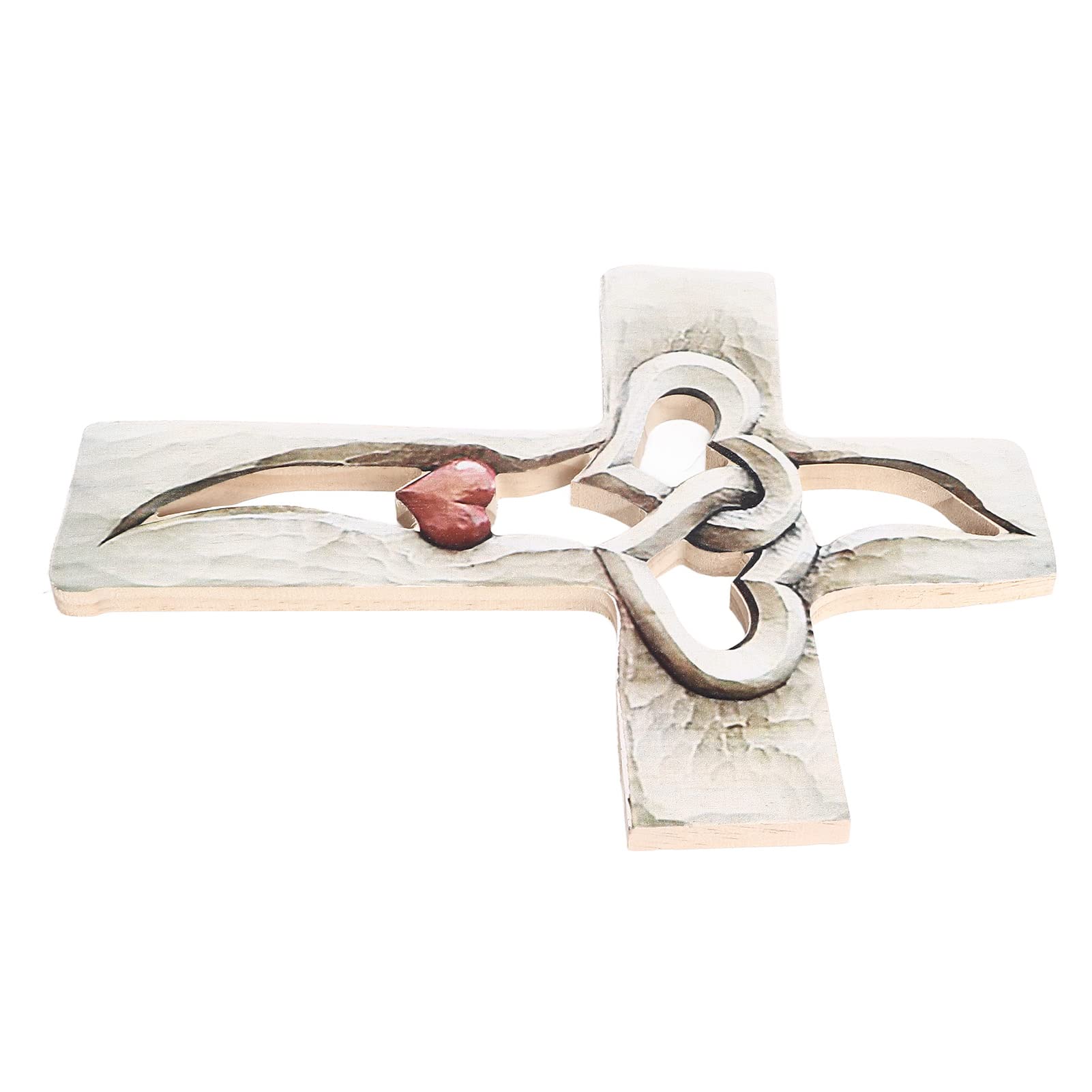Yosoo Health Gear Love Cross Sign Wood Wall Hanging Cross Wall Decor, Carved Wooden Cross Intertwined Hearts Wall Hanging Hand Carved Wood Cross for Living Room Study Bedroom Office Decor (red