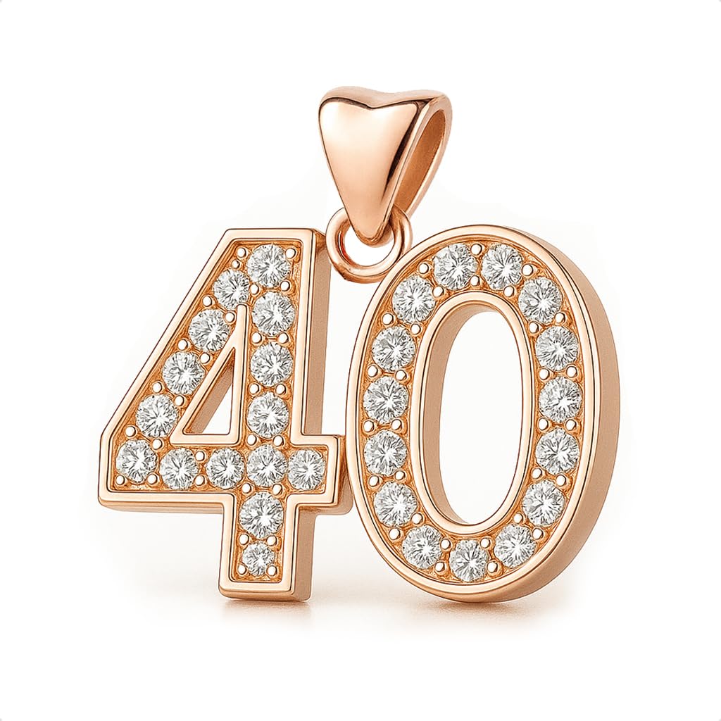 40 Charm Bead 925 Sterling Silver with Rose Gold for Pandora Moments Women's Charms Bracelet & Necklace - 40th Her Girls Women - Happy Birthday Gift Box