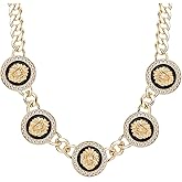 Aononu Women's Statement 5 Lion Heads Chunky Chain Necklace Hip Hop Crystal Linked Necklaces Basketball Wives Party Costume Cocktail Animal Jewelry