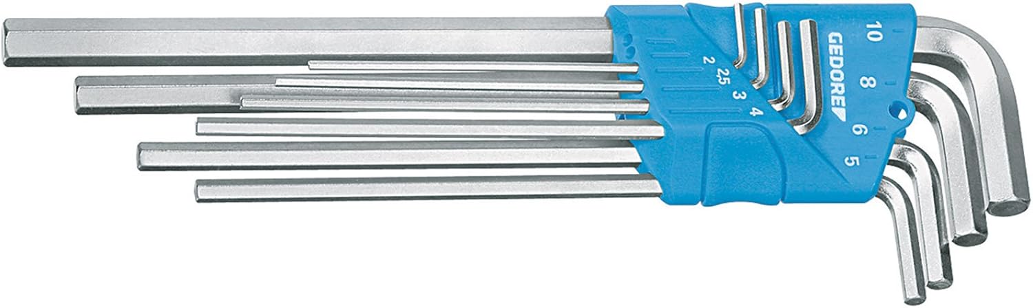 GEDORE Key Set, 8-pc., Extra Long, for Allen Screws with Holder, AF 2-10 mm, H 42 EL-88, Silber