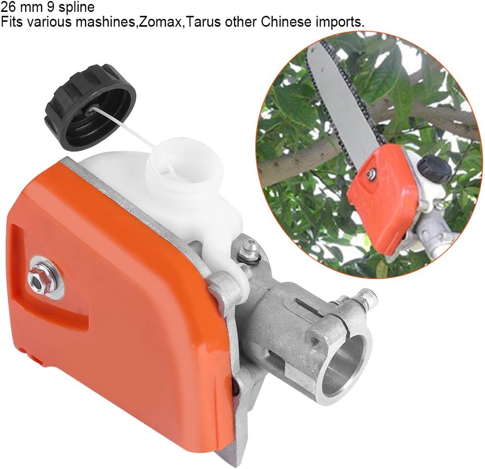 26mm Chainsaw Gearbox Head, Orange Spline Gear Head Pole Saw Tree Cutter Chainsaw Gearbox Gear Head Tool for Lawn Mower Attachment (9 Spline): Home Improvement