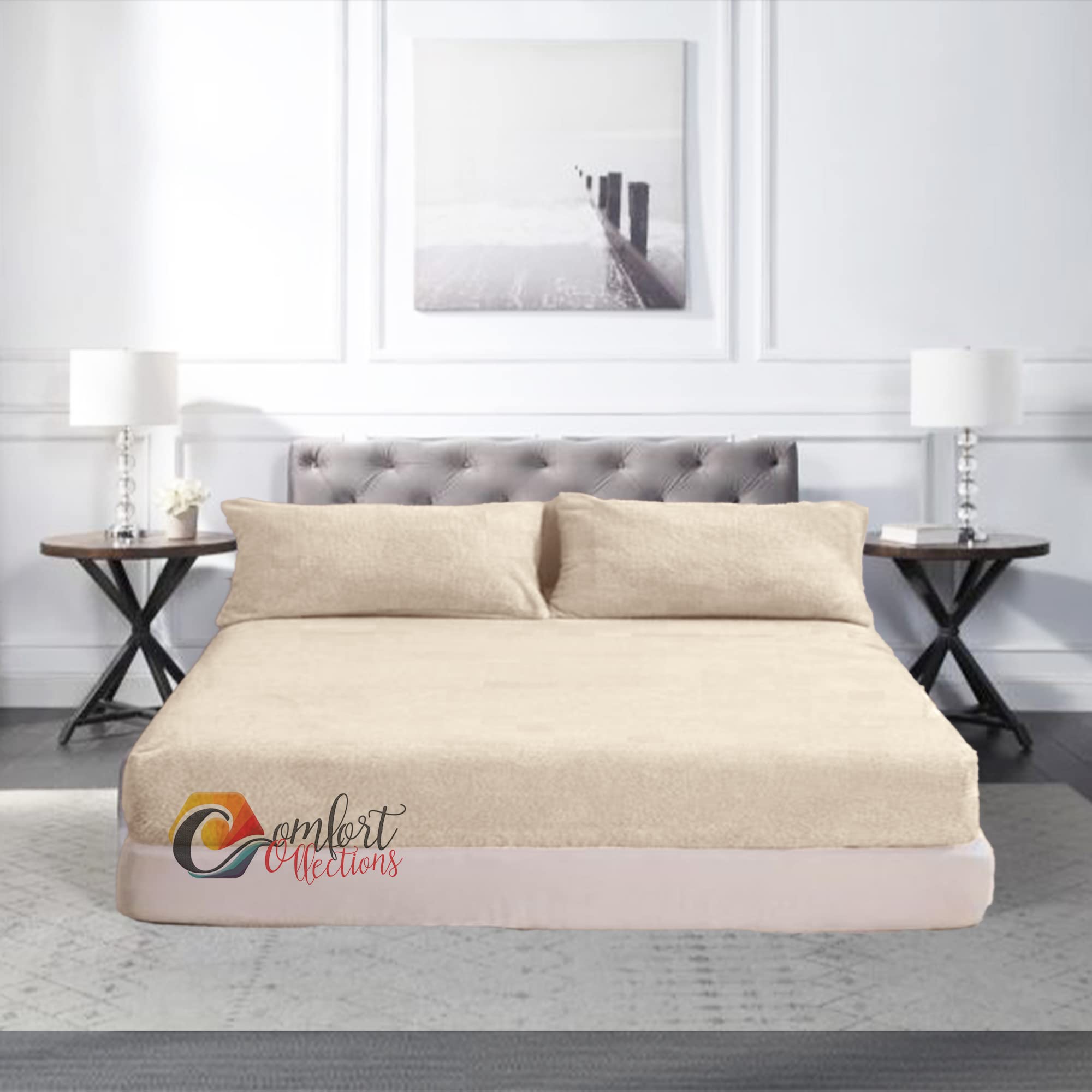 Extra Deep Fitted 30cm Teddy Fleece Fitted Bed Sheet Plain Thermal Warm and Cosy Soft Luxury Bedding Cream Fitted Bed Sheet Double 135cm x 190cm + 30cm Approximate — image 1