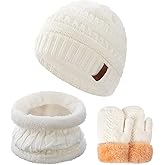 3Pcs Kids Winter Beanie Hat Scarf Gloves Set for 2-6-10-14 Years Old Boys Girls, Knit Thick Warm Fleece Lined Thermal Sets