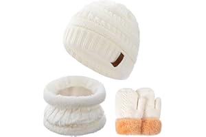 FENELY 3Pcs Kids Winter Beanie Hat Scarf Gloves Set for 2-6-10-14 Years Old Boys Girls, Knit Thick Warm Fleece Lined Thermal Sets