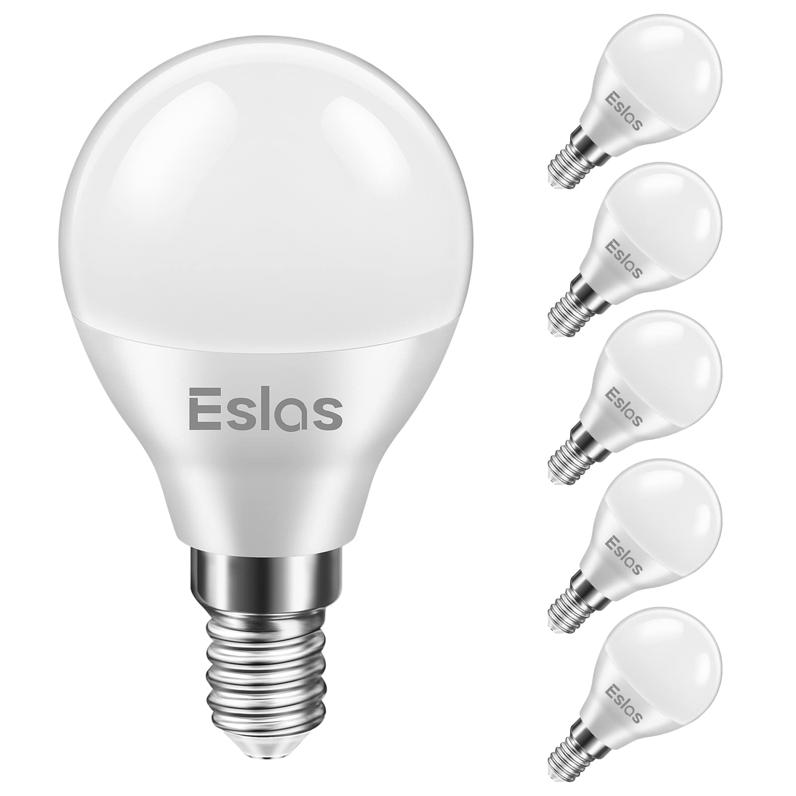 Eslas E14 LED Light Bulb Cool White, Globe Bulb SES 6W, Small Edison Screw G45 Golf Ball Bulb, 60W Incandescent Equivalent, P45 6000K 600lm, Non-dimmable, 6 Pack