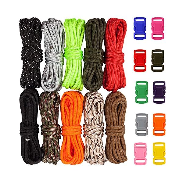 Zacro-400lb-Survival-Paracord-Combo-Crafting-Kits-in-10ft-in-10-Colors-with-Pack-of-10-Buckles