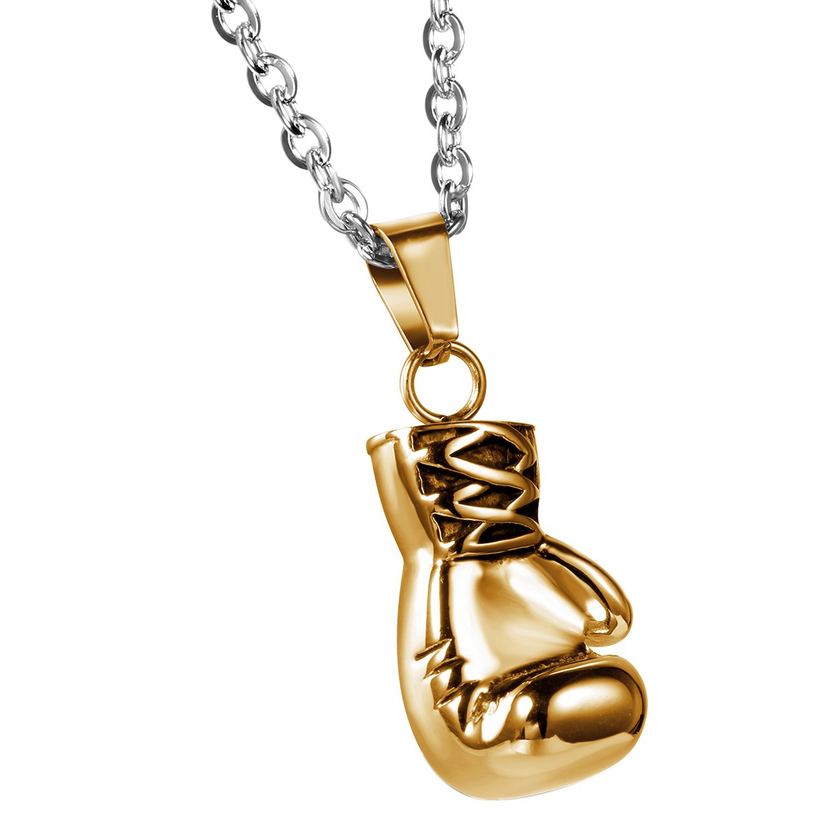 JewelryWe Birthday Valentine Gift Stainless Steel Mens Boxing Glove Pendant Necklace with 22 inch Chain, Gold (with Gift Bag) — image 1