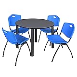 Kee 48" Round Breakroom Table- Grey/ Black & 4