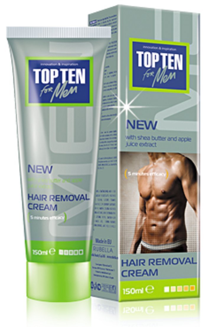 MENS HAIR REMOVAL CREAM"TOP TEN" DEPILATORYwith SHEA BUTTER and APPLE EXTRACT - PARABEN FREE - 150ml.