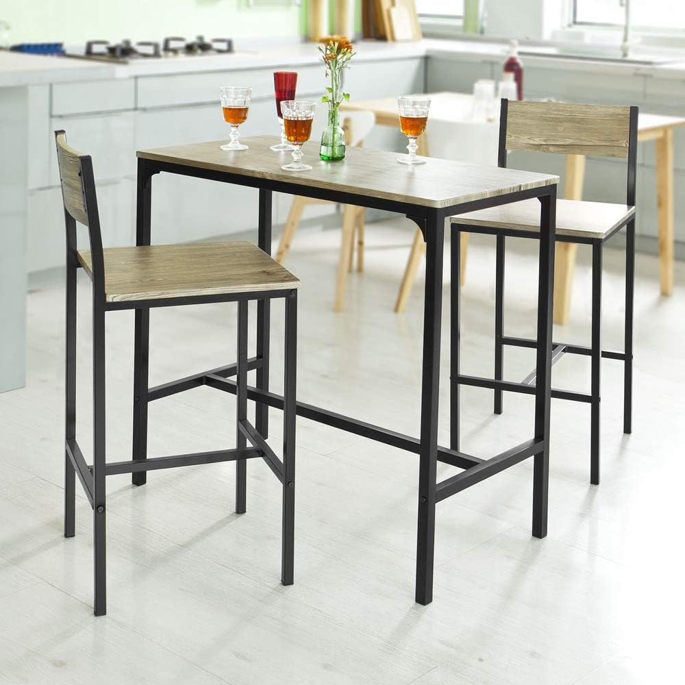 Haotian OGT03, 3 Piece Dining Set, Dining Table with 2 Chairs, Home Kitchen Breakfast Table, Bar Table Set, Bar Table with 2 Bar Chairs, Kitchen Counter with Bar Chairs, 33.7 ”Height Table - Table & Chair Sets