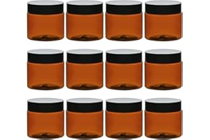 TUZAZO 2 Oz Amber Plastic Cosmetic Jars Leak Proof Small Container with lids for Cream, Lotion, Powder, Ointments, Beauty Products, 12 Pcs