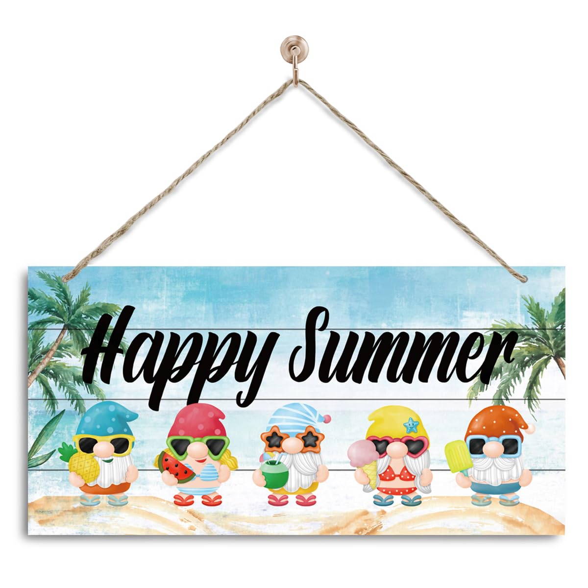 Photo 1 of Summer Decor, Happy Summer Hanging Sign, Beach Style Home Decor, Decorative Wall Plaque, Gnomes Decor, Ocean Wooden Wall Decor, Beach Wooden Sign for Bathroom Washroom Living Room Decor