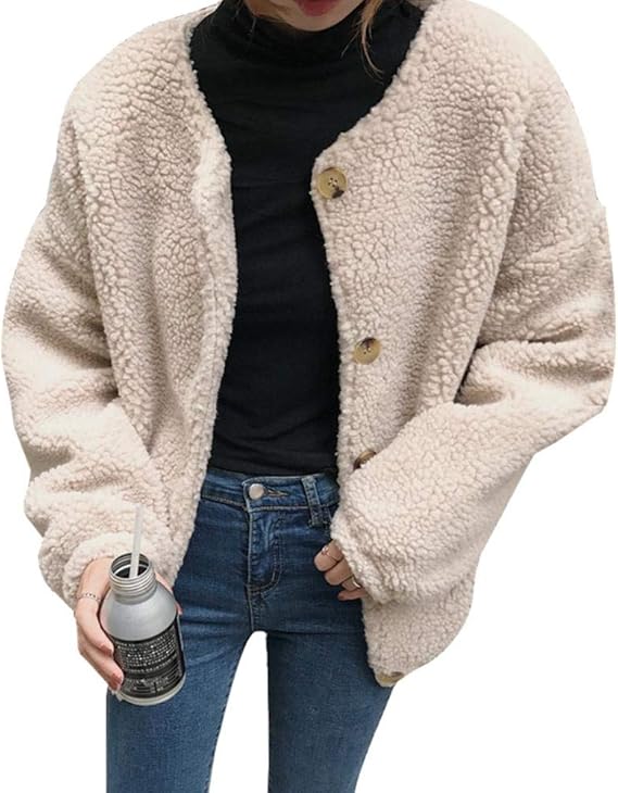 Amazon Getupp ボアジャケット ブルゾン ボアコート フリース アウター レディース ランドネック 可愛い もこもこ フワフワ フェイクファー フリースコート 前ボタン 冬服 防寒着 あったか 大きいサイズ ゆったり カジュアル 韓国風 秋冬 ベージュ コート