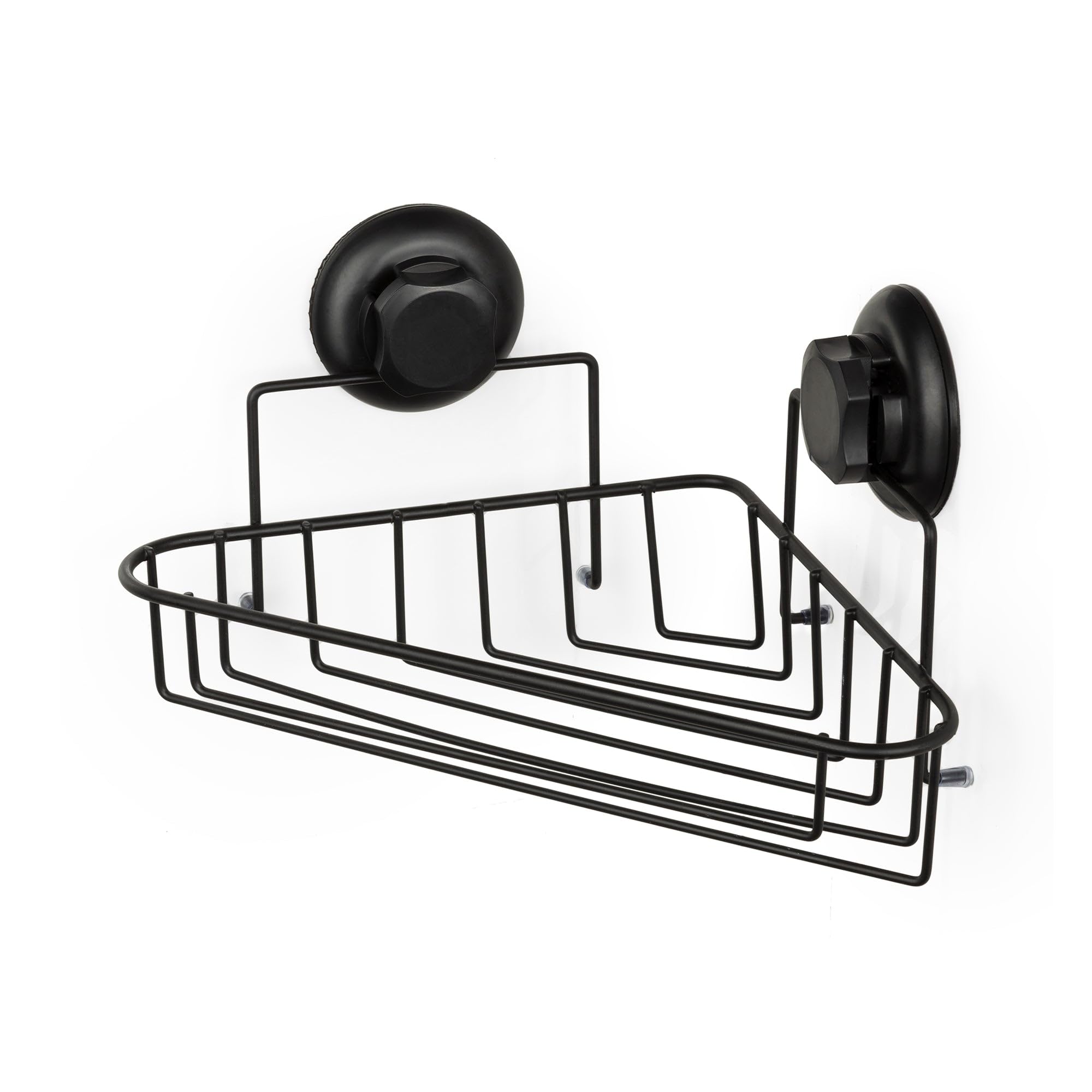 Compactor Bestlock Black Wall Mounted Corner Shelf, Suction Cup Mounting, Supports up to 12kg, 23.8 x 23.6 x H. 13.2 cm, Black, RAN9778