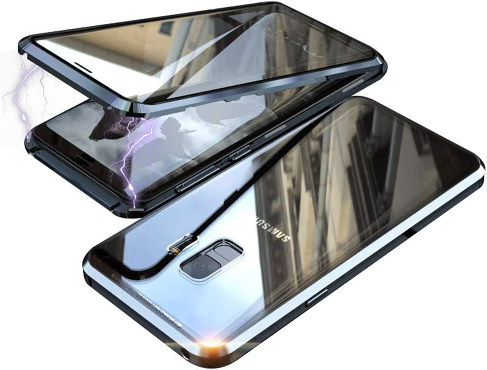 Magnetic Adsorption Clear Double-Sided Phone Case Cover Transparent Tempered Glass Compatible Samsung Galaxy S10 Plus S10e (Black, for Samsung Galaxy A50)