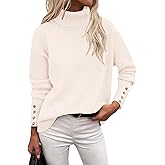 Rapbin Turtleneck Sweaters for Women 2026 Fall Winter Long Sleeve Knit Pullover High Low Hem Sweater with Metal Buttons