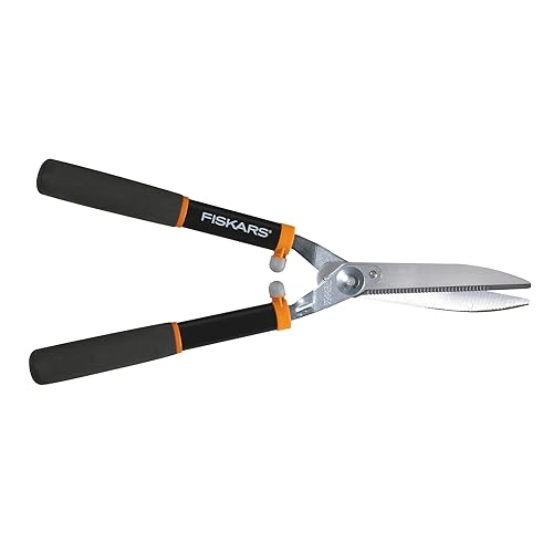 Fiskars Power Lever Hedge Shears - 8" Stainless Steel Blades - Plant Cutting Scissors with Sharp Precision-Ground Steel Blade