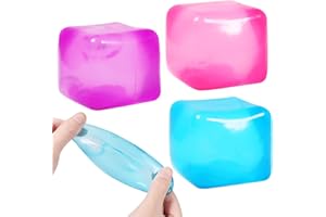 JIACAI 3pack Stress Cube Squishy Stress Balls for Adults Kids Sensory Ice Cube Fidget Toy for Your Best Mellow and Chill -Square Shape with Filling in Pink Purple Blue Green- Age 3 to Adult (3pcs)
