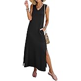 ANRABESS Womens Summer Casual V Neck Sleeveless Tank Maxi Dress Split Wrinkle-Free Beach Vacation Sundress Cruise Outfits