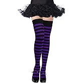 Moon Wood Womens Thigh High Socks Striped Knee High Socks Extra Long Cotton Knit Over the Knee Socks for Halloween