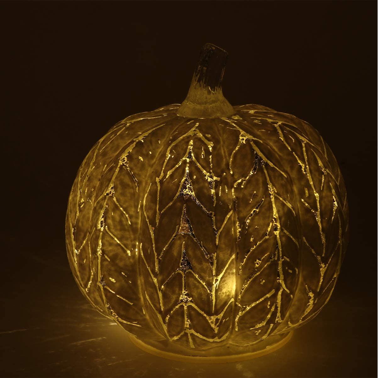 OSALADI Halloween Pumpkin Light Glass LED Crystal Pumpkin Lamp Decorative Pumkin Lantern Halloween Tabletop Prop for Thanksgiving Day Fall Party (Without Battery)
