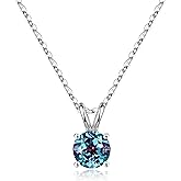 SMILEST Birthstone Necklace for Women Mom Wife, 1ct Sparkle Round Cut Birthstone Pendant 925 Sterling Silver Necklace Gifts for Women Mom Wife Friend