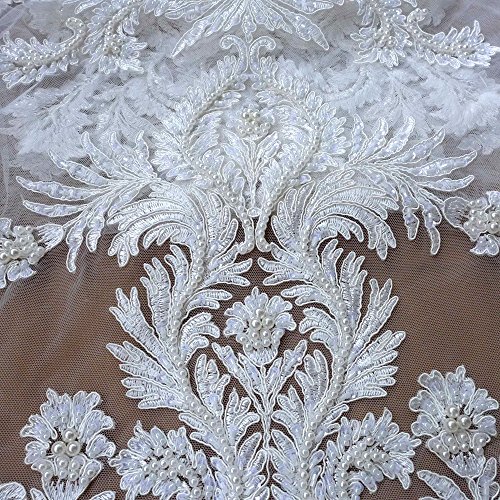 Off white large pattern cord lace fabric super heavy handmade beading wedding dress lace fabric 51' width 1 yard - Thumbnail 6