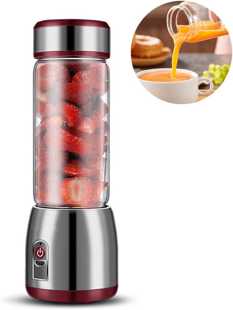 Zjuicer USB Electric Juicer Glass Bottle - Automatic Fruit Ice Mixer Cup - Portable Mini Travel Juice Blender Metal Shell Rechargeable -400Ml 6 Blades Kitchen Supplies