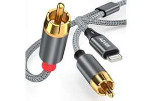 AGVEE 4ft MFi Certified Lightning to RCA Cable Audio Y Cord Adapter Converter for iPhone 14 13 12 11 XS XR X 8 7 iPad iPod to Car, Home Stereo Speaker Headphone, Amplifiers, HDTV, Gray
