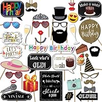 Birthday Photo Booth Props Party Kit 41 Pieces with Wooden Sticks and Strike a Pose Sign by Outside The Booth