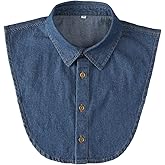Komkommax Fake Collar Detachable Washed Denim Half Shirts False Collar Decoration for Women Office Work Dickey