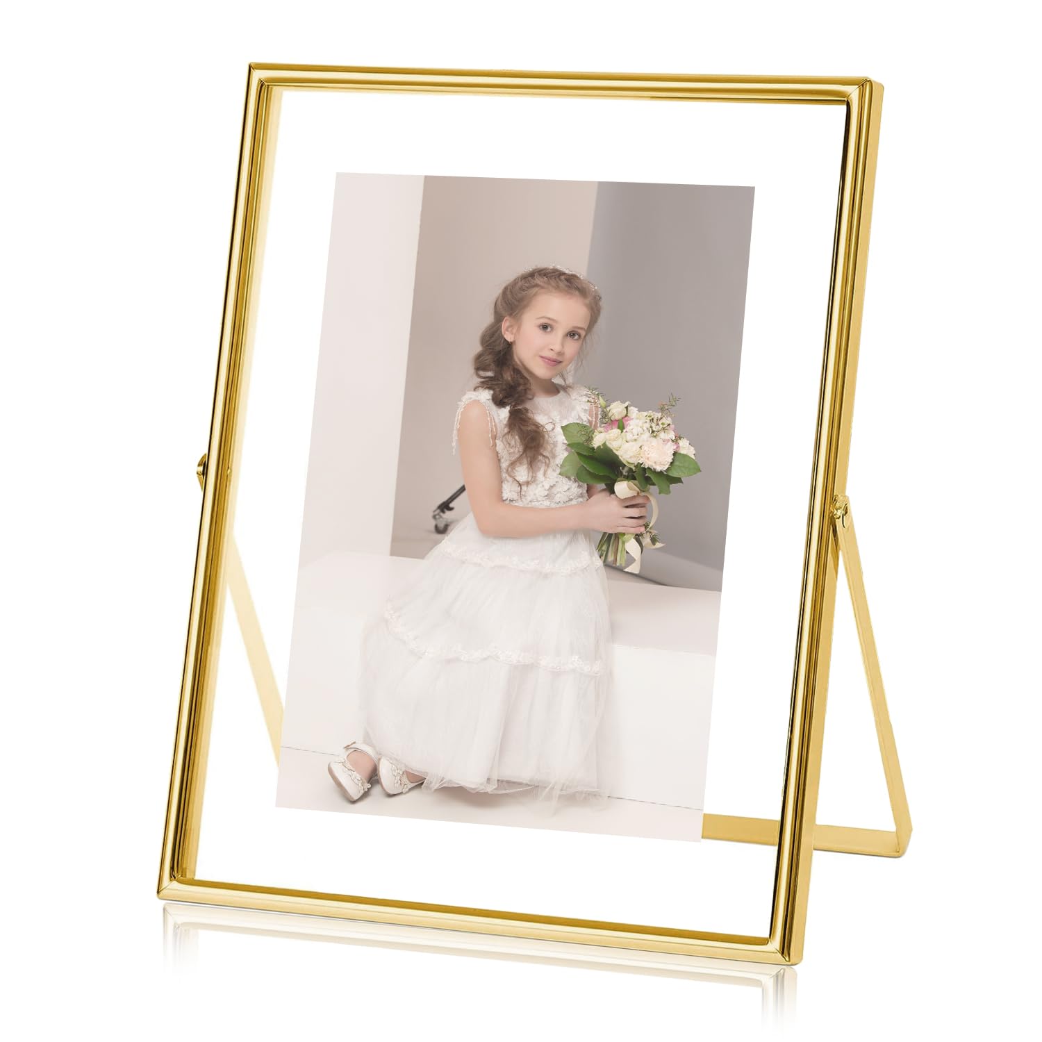 Gold Floating Frame 8"x10", Tabletop Shelf Photo Frame, Metal Photo Frame with Glass For Photo 5x7, 6x8, 7x9, Classy Gift For Festival, Wedding, Home Decoration