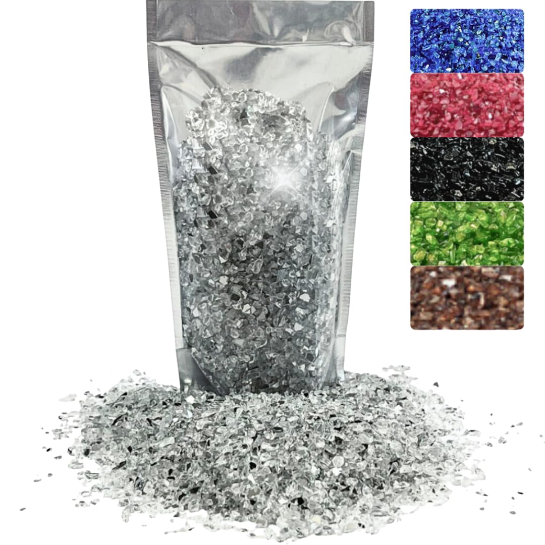 Oniro Art 400g Broken Crushed Glass Chips 1-4mm Reflective Mirrored Granules Gravel Chunks Stones Vase Filler Garden Plants Resin Irregular (Clear/Natural, 400g)