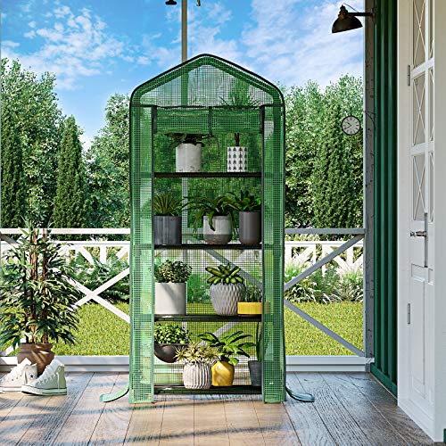 SONGMICS Foliengewächshaus Gewächshaus Tomatenhaus Anzuchthaus mit Gitterplane Stiefelschrank 4 Etagen 69 x 49 x 158 cm GWP04L – Bild 4