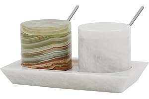 Radicaln Marble Salt Cellar With Lid & Tray White And Green Handmade Salt And Pepper Bowls - Set Of 2 Salt & Spice Containers For Kitchen Storage - Brown Sugar Bowl