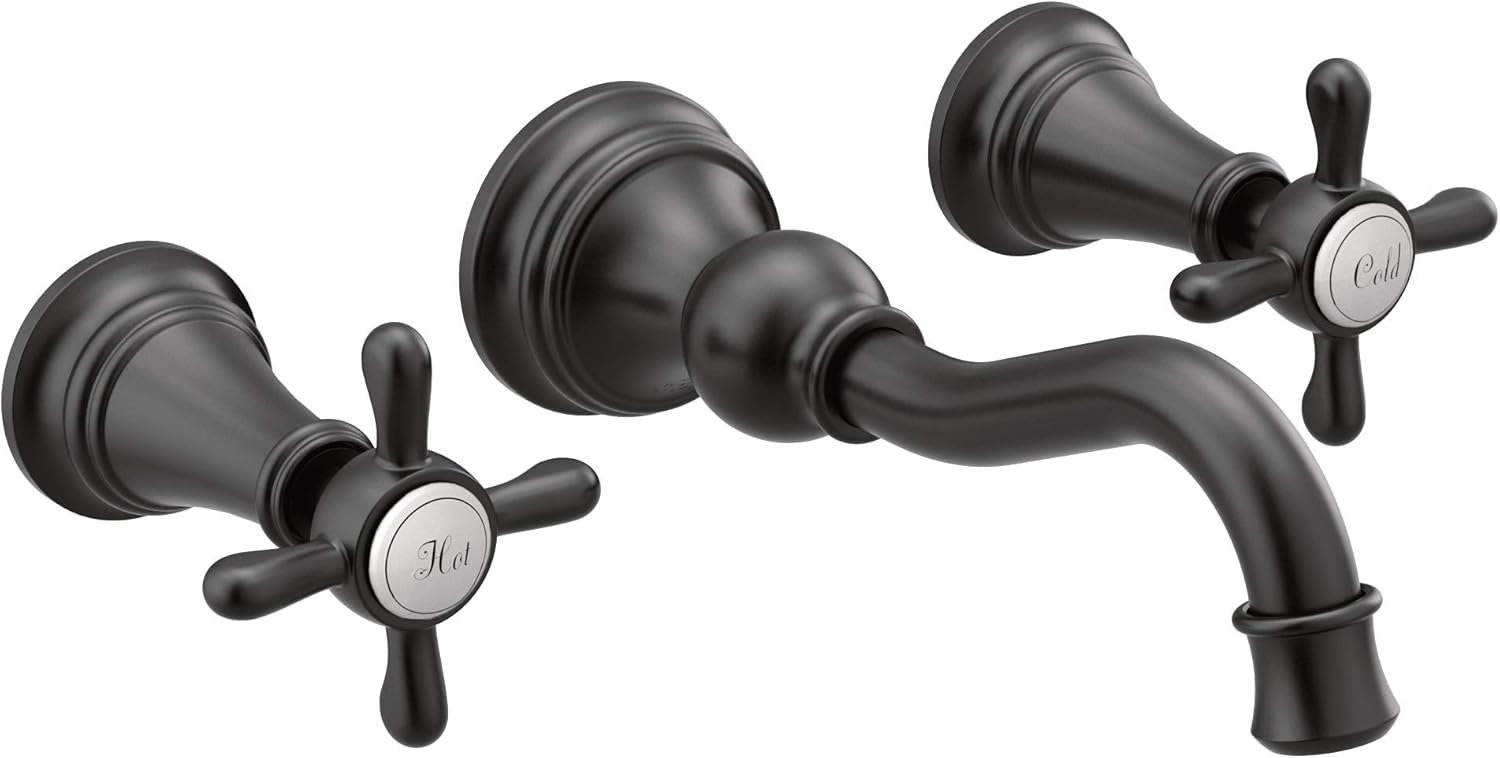 Moen TS42112BL Weymouth Cross Handle Wall Mount Bathroom Faucet Trim