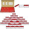 Beauticom (Quantity: 200 Pieces) 5G/5ML Round Clear Jars with RED Lids for Scrubs, Oils, Toner, Salves, Creams, Lotions, Makeup Samples, Lip Balms
