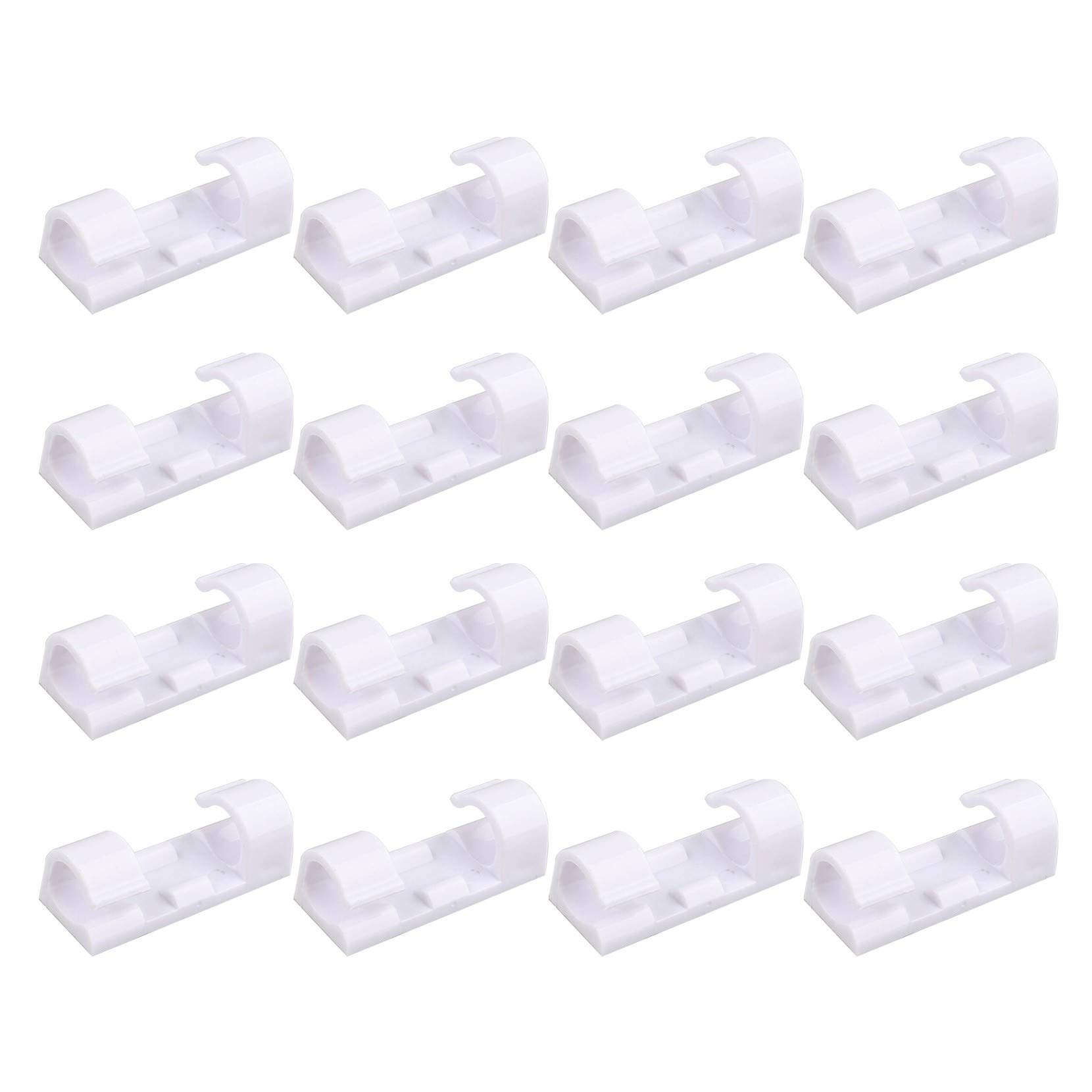 Futheda 16Pcs Strong Self-Adhesive Large Cable Clips Cable Drop Wire Holder, Durable Mount-Round Plastic Cord Management Organiser Clamps for Desk Wall Home Office (White)