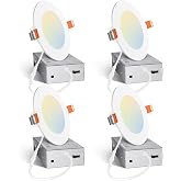 Amico 4 Pack 4 Inch 5CCT Ultra-Thin LED Recessed Ceiling Light | 800LM High Brightness, 10W Low Power, 5%-100% Smooth Dimming, Junction Box Included, ETL &amp;FCC Listed, Canless Wafer Downlight