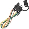 MECMO 4-Way Flat Trailer End Connector 25 Inch, 16AWG 4 Prong Wiring Harness Plug With Dust Cover, 4-Pin Light Plug Male End