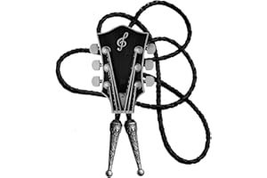Moranse Bolo Tie With Guitar Music Lover Design Cowboy and Genuine Cowhide Rope