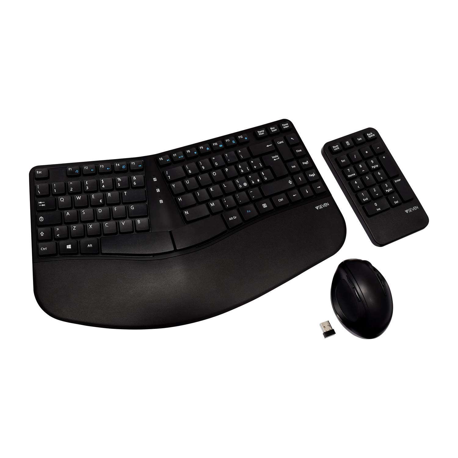 V7 Ergonomic Keyboard Mouse Combo Wireless W/KEYPAD Italian - IT I IT