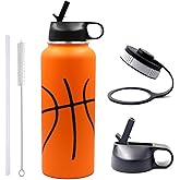 40 oz Basketball Water Bottle, Wide Mouth Sports Flask Metal Travel Tumbler with 2 Lids, Stainless Steel Double Wall Vacuum Insulated Thermo Water Jug, Basketball Accessories Gifts for Boys Girls