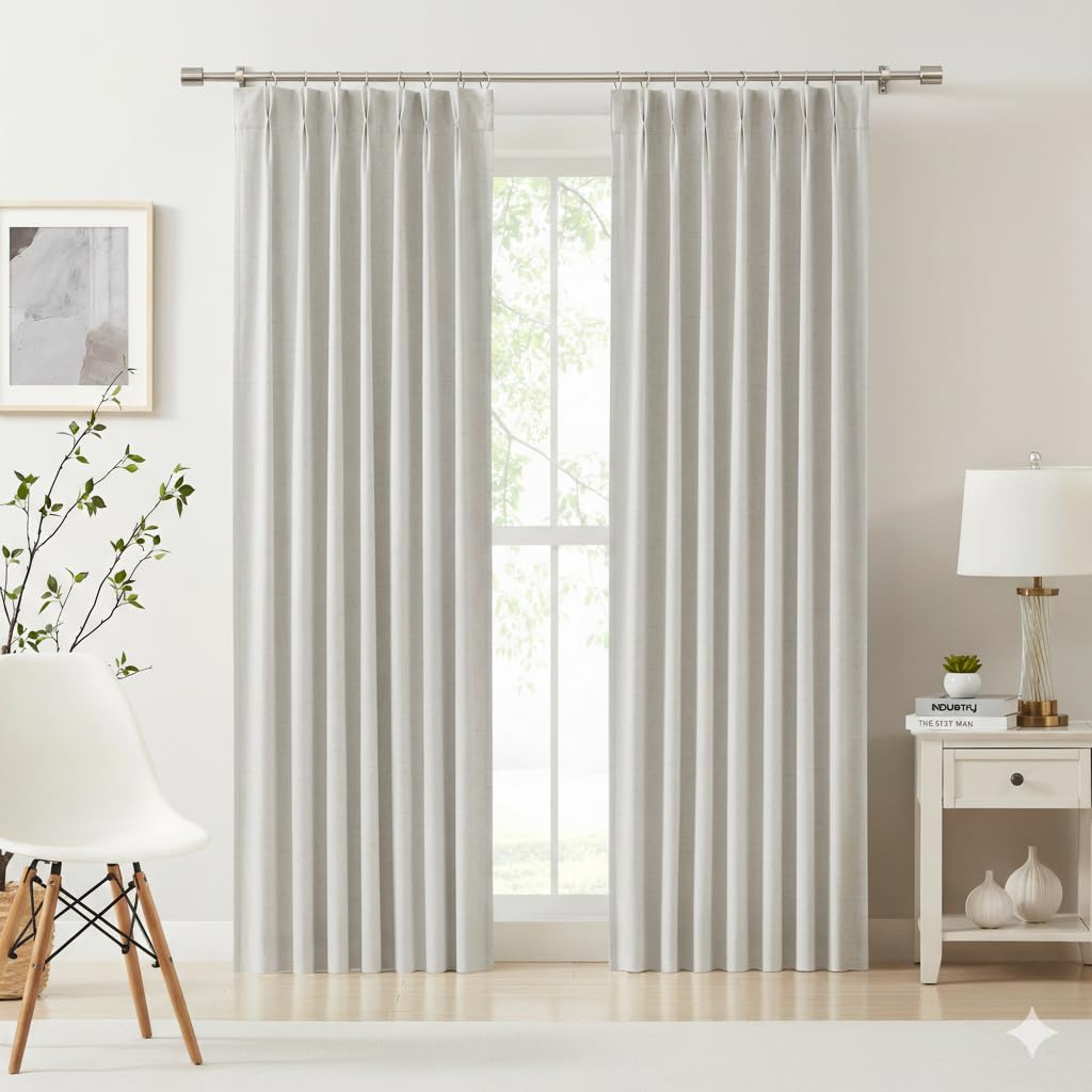 Kayne Studio Nature Blended Linen Pinch Pleat Blackout Curtains 84 inch Long for Living Room Bedroom,Thermal Insulated Window Treatments Pleated Drapes for Track with 9 Hooks,40"x84",Beige,1 Panel