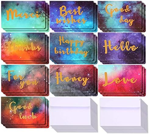 Starry Series Greeting Cards-10 Design All Occasion Assorted Blank Note Cards-Best wishes,Thanks,Hello,Good day,Merci,Good luck,For you,Love,Happy birthday, Honey-Set of 30 Cards with Envelopes Pack -