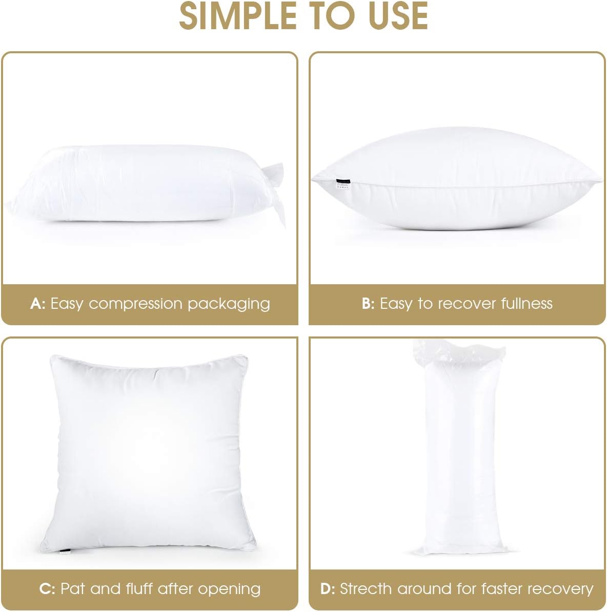 HOKEKI 18x18 Pillow Insert,Premium Pillow Stuffing Throw Pillow Insert,Square-18x18 Pillow Insert Set of 2,Pillows for Couch - Indoor Decorative Pillows Standard/White: Home & Kitchen