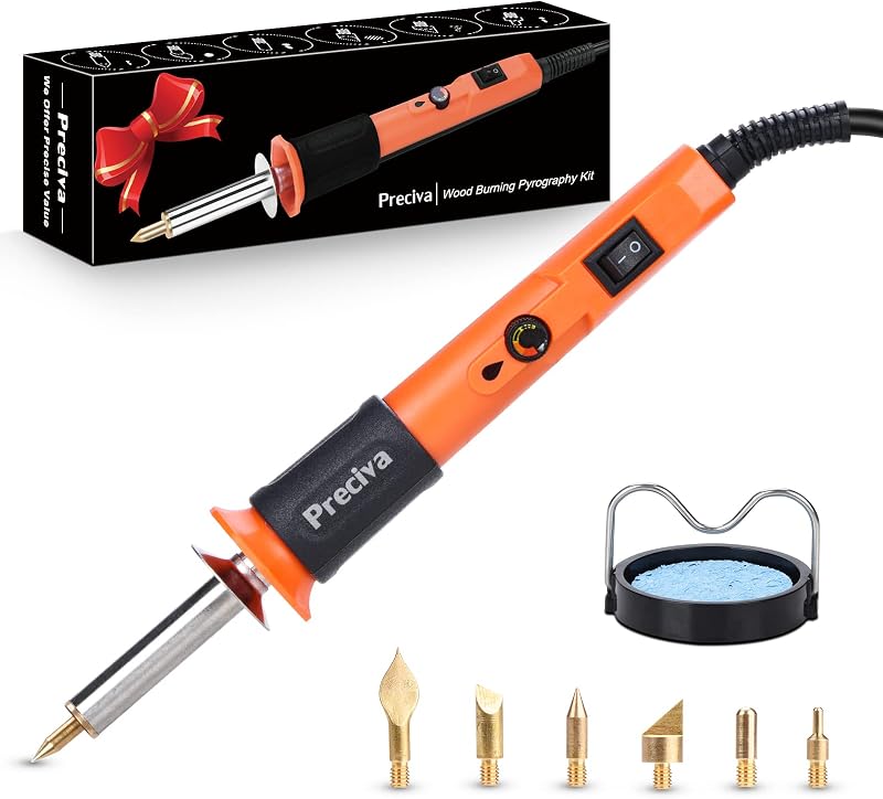 Preciva Wood Burning Kit Pyrography Pen 6 Tips Leather Soldering Iron