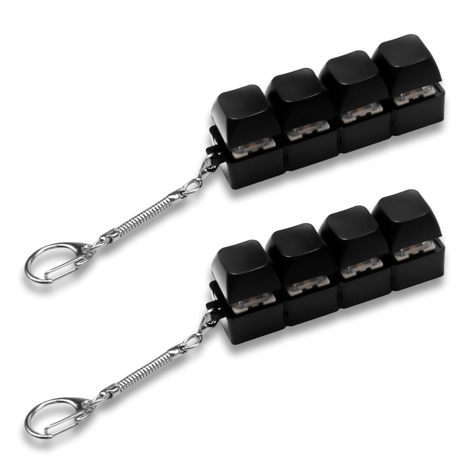 2Pcs Keyboard Fidget Toy 4 Buttons, Keychain Stress Relief Toy, Clicky Press Sensory Toy, Glow Light Fidget, Portable Finger Press Toy for Adults and Kids, Fun and Relaxing Gift(Black Clicky)