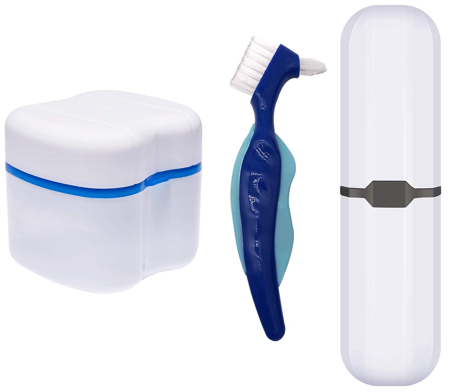 Denture Case, Denture Cups Bath, Toothbrush with hard denture, Dentures Container with Basket Denture Holder for Travel, Mouth Guard Night Gum Retainer Container (Blue) : Beauty